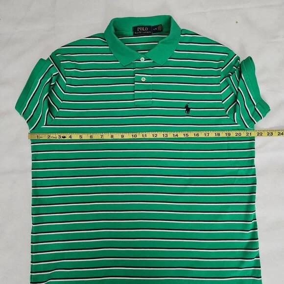 POLO Ralph Lauren Men's Green Striped Short Sleeve Classic Polo Shirt Size L/G - Picture 11 of 12